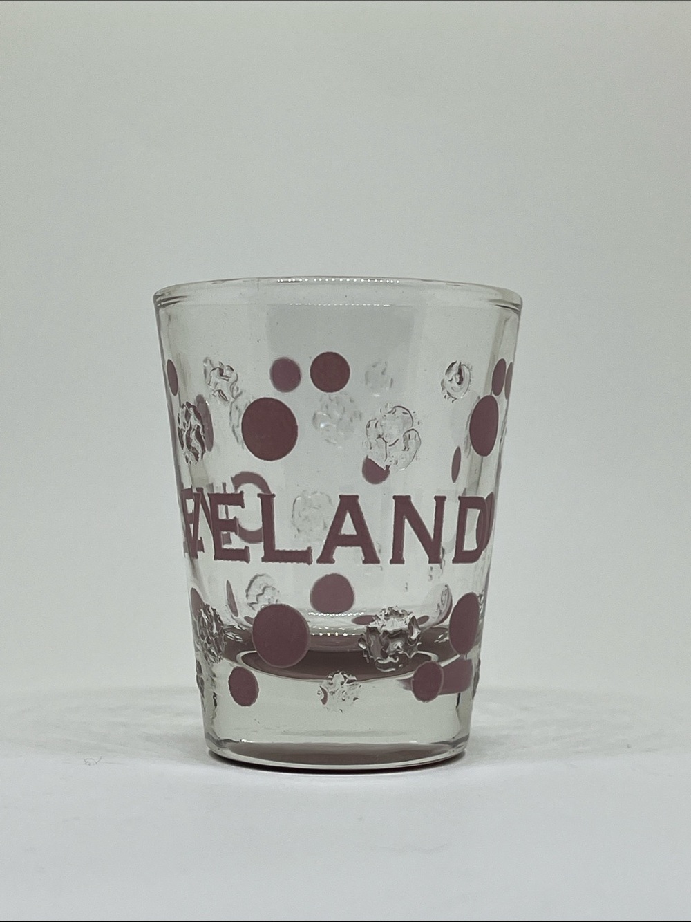 Cleveland Polka Dot Glass Shot Glass - Clear with Mauve Accents - Picture 2 of 3